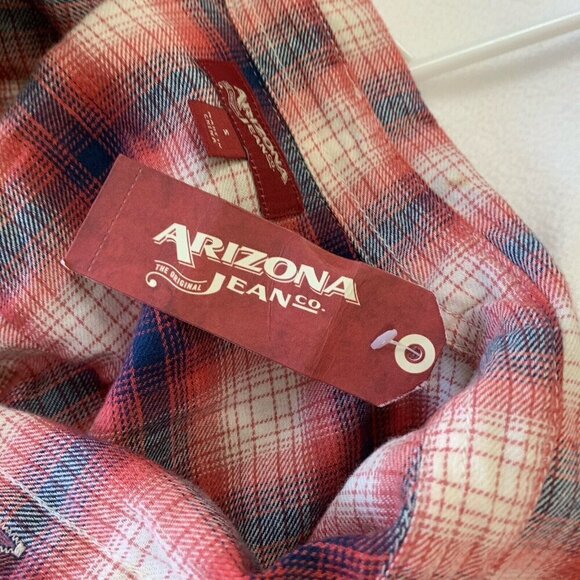 Arizona Men's Small Long Sleeve Shirt Flannel Plaid Red Blue White New - Picture 9 of 12